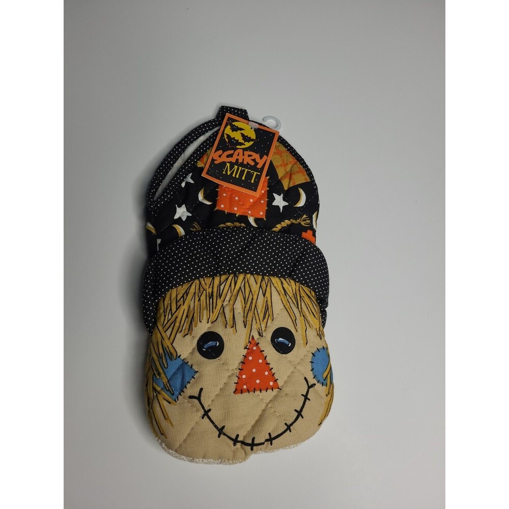 Vintage 90s Primitive Style Halloween Scary Mitt Oven Mitt Scarecrow & Ghost Nwt